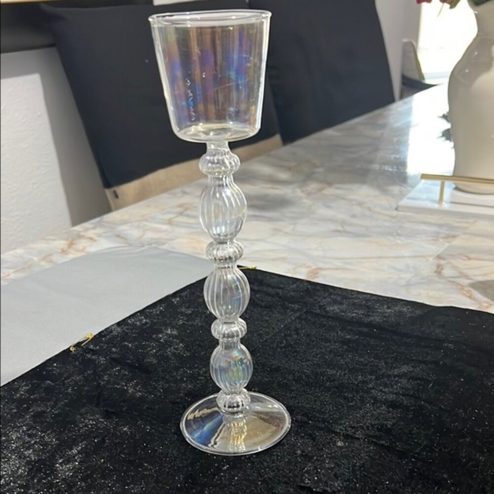 Elegant Iridescent Glass Candle Holder Light weight glass $12
